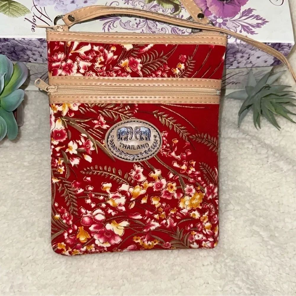 Red Ivory Blue Metallic Gold Floral Thailand Elephant Patch Small Crossbody